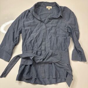 L’ Agence Shirt Tie Front Blue Button Up Shirt Size M A030326
